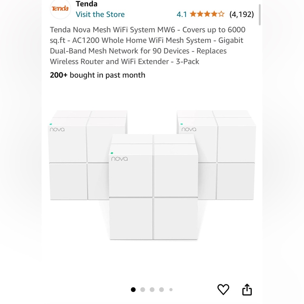 Tenda Nova Mesh WiFi system 3 pack covers up to 6,000 sq. ft-bought on Amazon